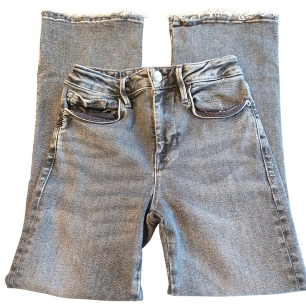 FRAME Le One Crop Mini Boot Jeans Washed Black Raw Hem High Rise Size 1